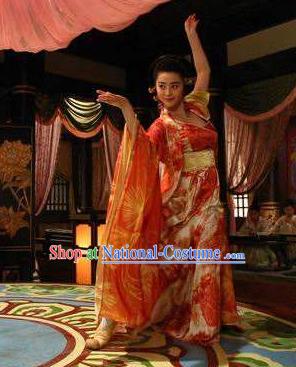 Ancient Chinese Tang Dynasty Consort Yang Embroidered Dance Dress Palace Lady Replica Costume for Women