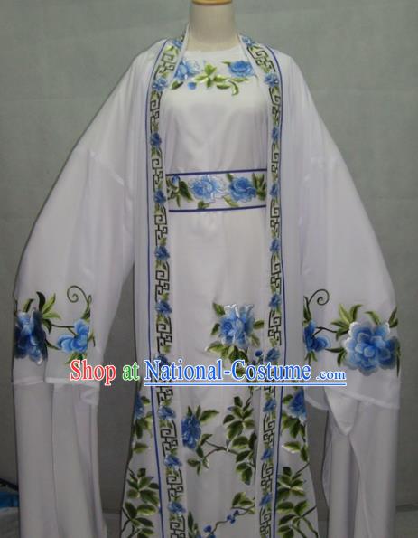 Traditional Chinese Beijing Opera Young Men White Robe Peking Opera Niche Costume for Adults