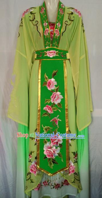 Traditional Chinese Beijing Opera Diva Embroidered Costume Peking Opera Young Lady Green Dress