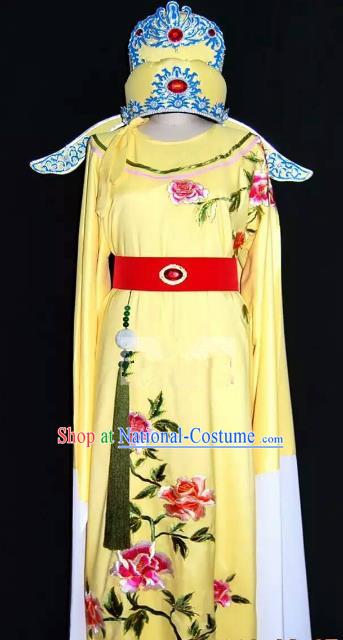 Top Grade Chinese Beijing Opera Embroidered Yellow Robe Peking Opera Niche Costume and Hat for Adults