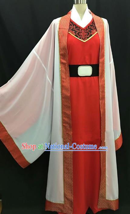 Top Grade Chinese Beijing Opera Young Men Red Robe Peking Opera Niche Costume for Adults