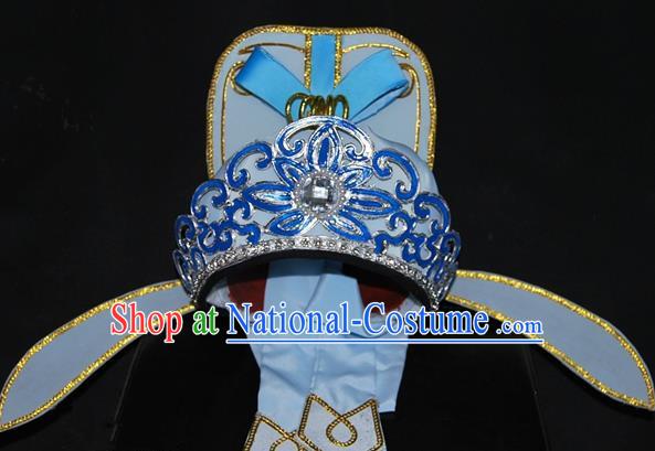 China Traditional Beijing Opera Young Men Headwear Chinese Peking Opera Niche Blue Hats for Men