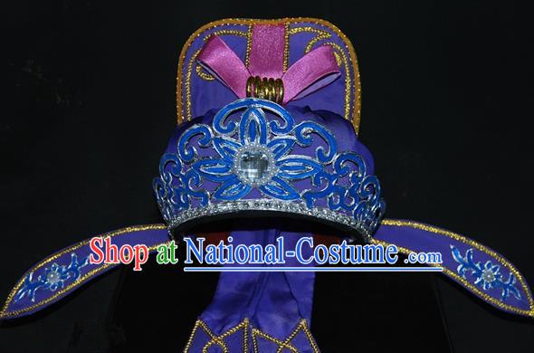 China Traditional Beijing Opera Young Men Headwear Chinese Peking Opera Niche Purple Hats for Men