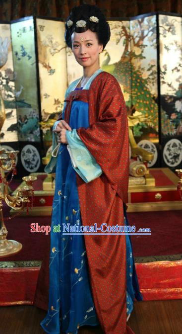 Chinese Ancient Tang Dynasty Imperial Consort Wu Zetian Embroidered Historical Costume for Women