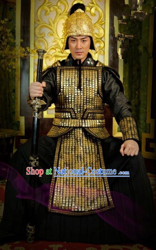 Chinese Ancient Tang Dynasty General Replica Costume Helmet and Armour for Men