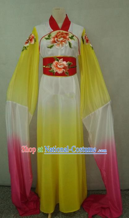 Top Grade Chinese Beijing Opera Actress Water Sleeve Yellow Dress China Peking Opera Diva Embroidered Costume