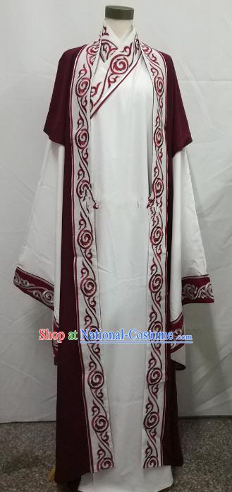 Chinese Beijing Opera Scholar Costume Peking Opera Niche Embroidery White Robe for Adults