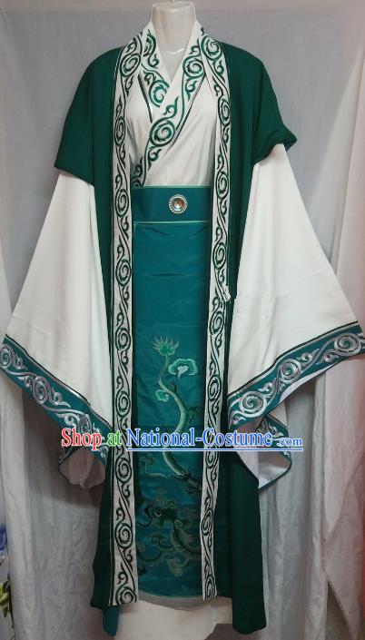 Chinese Beijing Opera Scholar Green Costume Peking Opera Niche Embroidery Robe for Adults