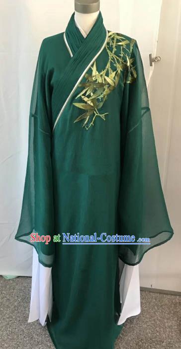 Chinese Beijing Opera Scholar Costume Peking Opera Niche Green Veil Embroidery Robe for Adults