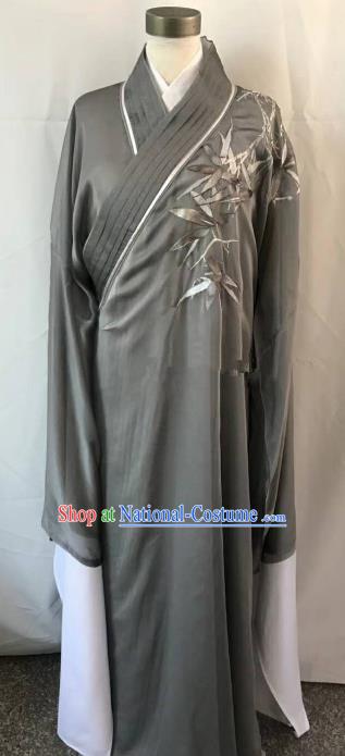 Chinese Beijing Opera Scholar Costume Peking Opera Niche Grey Embroidery Robe for Adults