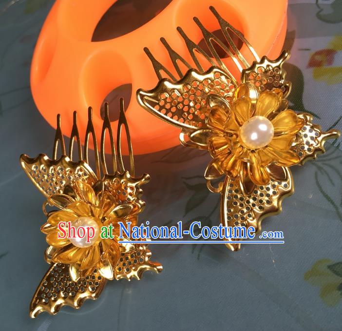 Chinese Ancient Palace Lady Hair Accessories Hairpins Golden Butterfly Hair Comb for Women