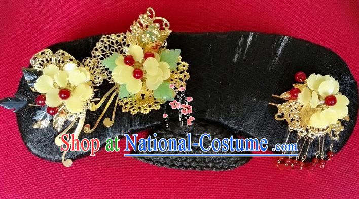 Chinese Ancient Qing Dynasty Hair Accessories Manchu Lady Hairpins and Wig for Women