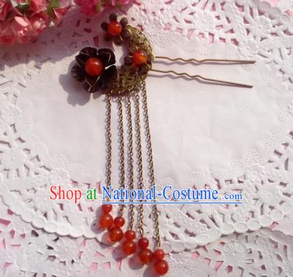 Chinese Ancient Princess Hair Accessories Red Beads Tassel Hair Clip Hairpins for Women