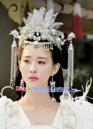 Chinese Ancient Hair Accessories Hanfu Argent Phoenix Coronet Hairpins Complete Set for Women