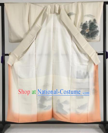 Japan Traditional Kimono White Silk Furisode Kimono Ancient Yukata Dress Formal Costume for Women