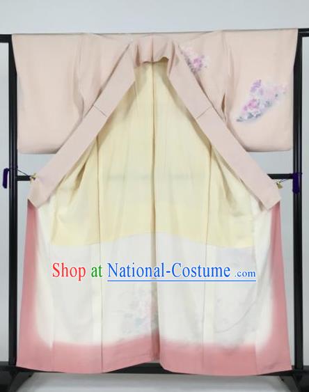 Japan Traditional Kimono Pink Silk Furisode Kimono Ancient Yukata Dress Formal Costume for Women