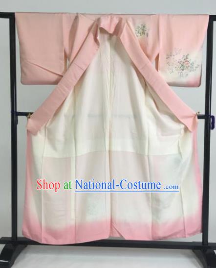 Japan Traditional Kimonos Printing Pink Furisode Kimono Ancient Yukata Dress Formal Costume for Women