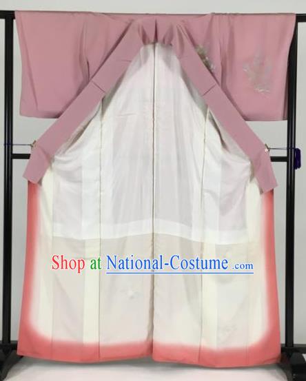 Japan Traditional Kimonos Dark Pink Furisode Kimono Ancient Yukata Dress Formal Costume for Women