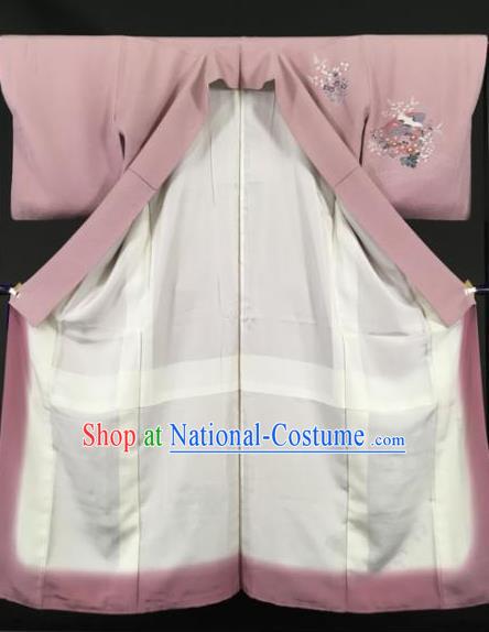 Japan Traditional Kimonos Pink Furisode Kimono Ancient Yukata Dress Formal Costume for Women