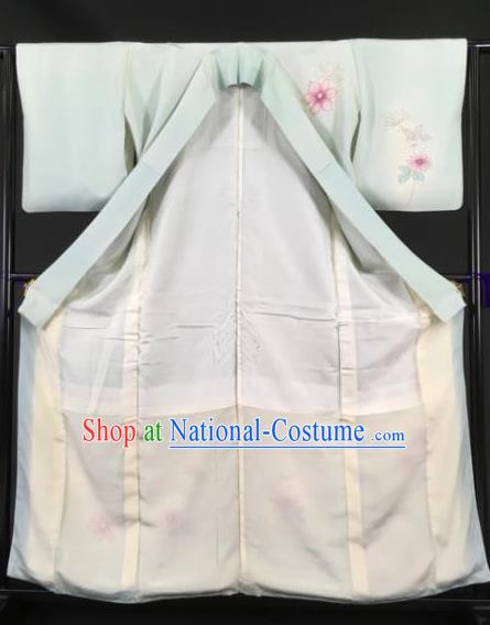 Japan Traditional Kimonos Green Furisode Kimono Ancient Yukata Dress Formal Costume for Women