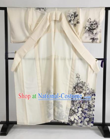 Japan Traditional Kimonos Ink Painting Furisode Kimono Ancient Yukata Dress Formal Costume for Women