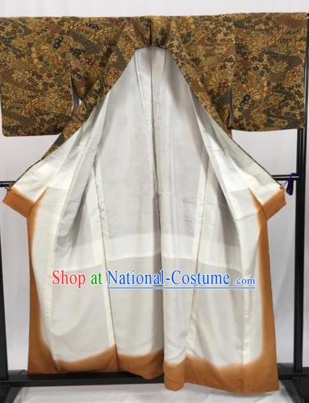 Japanese Ancient Male Ginger Kimono Costume Traditional Wafuku Hakama Yukata Robe for Men