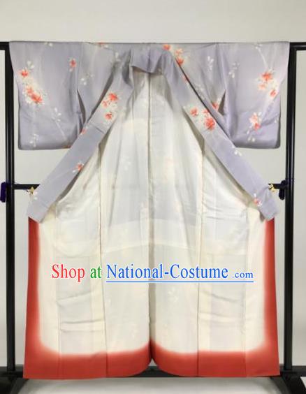 Japan Traditional Kimonos Light Purple Furisode Kimono Ancient Yukata Dress Formal Costume for Women