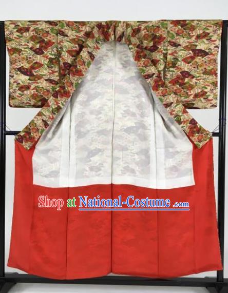 Japan Traditional Coffee Kimonos Palace Furisode Kimono Ancient Yukata Dress Formal Costume for Women