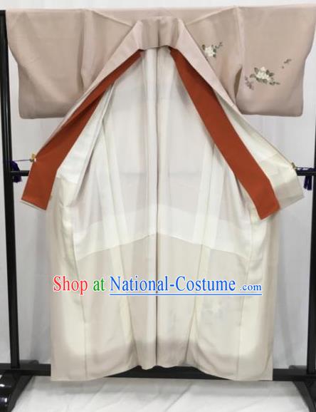 Japan Traditional Khaki Kimono Furisode Kimono Ancient Yukata Dress Formal Costume for Women