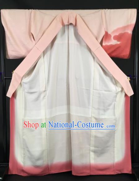 Japan Traditional Pink Silk Kimono Furisode Kimono Ancient Yukata Dress Formal Costume for Women