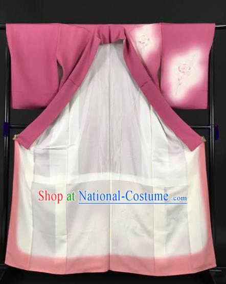 Japan Traditional Rosy Kimono Furisode Kimono Ancient Yukata Dress Formal Costume for Women