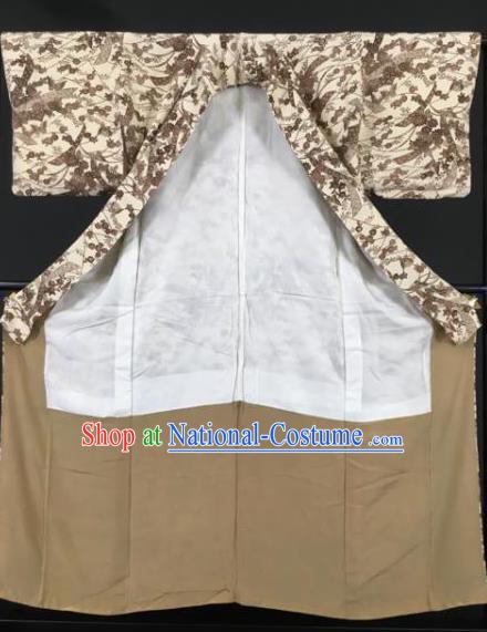 Japanese Male Costume Ancient Palace Brown Kimono Traditional Wafuku Hakama Yukata Robe for Men