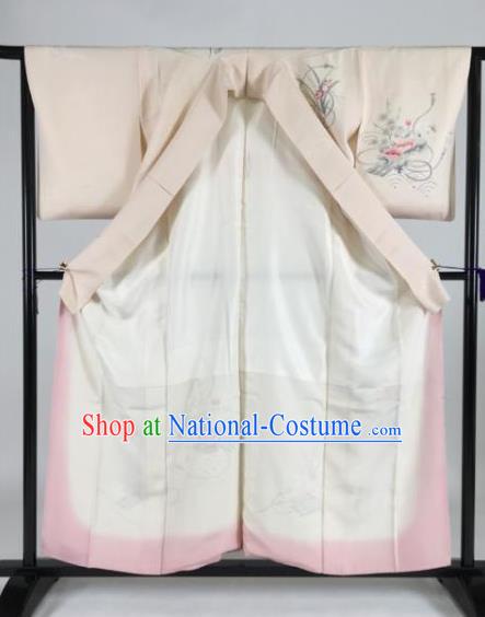 Japan Traditional Kimonos Palace Furisode Kimono Ancient Pink Yukata Dress Formal Costume for Women