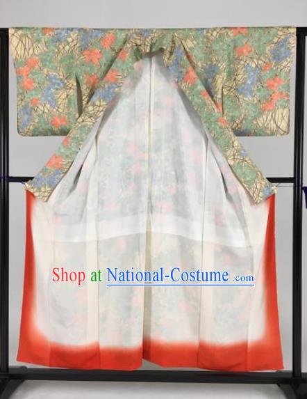 Japan Traditional Kimonos Palace Furisode Kimono Ancient Green Yukata Dress Formal Costume for Women