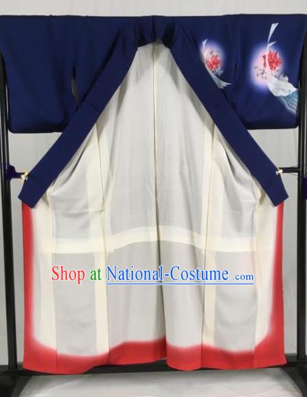 Japan Traditional Kimonos Geisha Printing Crane Furisode Kimono Ancient Yukata Dress Formal Costume for Women