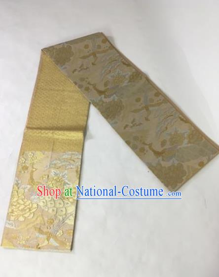 Japanese Traditional Kimono Yukata Dress Golden Phoenix Belts Courtesan Brocade Waistband for Women