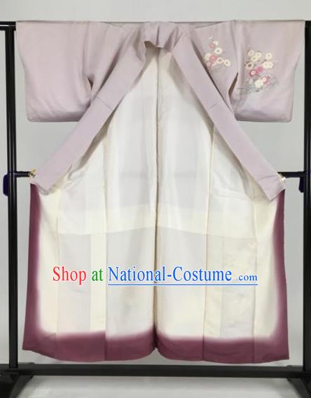 Japan Traditional Kimonos Palace Lilac Furisode Kimono Ancient Geisha Yukata Dress Formal Costume for Women