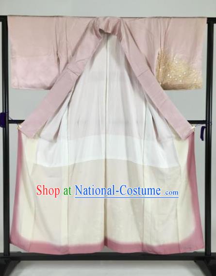 Japan Traditional Pink Silk Kimonos Furisode Kimono Ancient Yukata Dress Formal Costume for Women