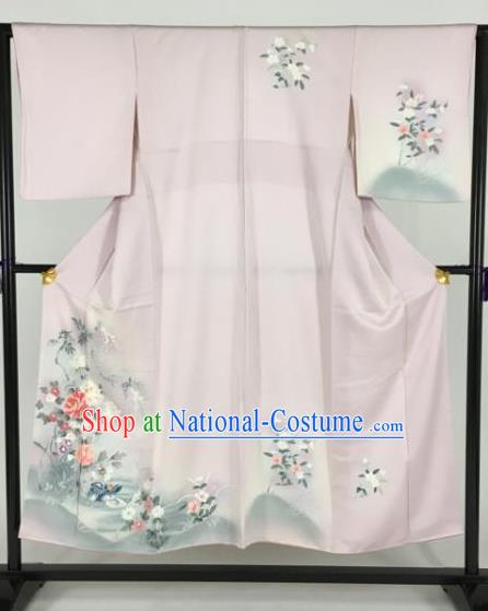 Ancient Japanese Pink Furisode Kimonos Traditional Female Yukata Dress Formal Costume for Women