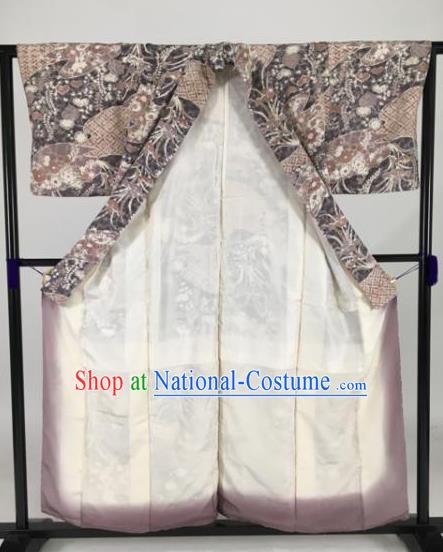 Japan Traditional Kimonos Printing Furisode Kimono Ancient Yukata Dress Formal Costume for Women