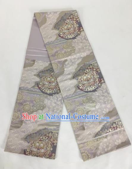 Japanese Traditional Courtesan Kimono Grey Brocade Belts Waist Accessories Ancient Yukata Waistband for Women