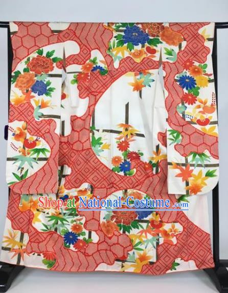 Japan Traditional Printing Kimonos Empress Palace Furisode Kimono Ancient Yukata Dress Formal Costume for Women