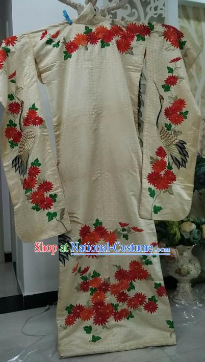 Ancient Japanese Palace White Furisode Kimonos Traditional Wedding Yukata Dress Formal Costume for Women