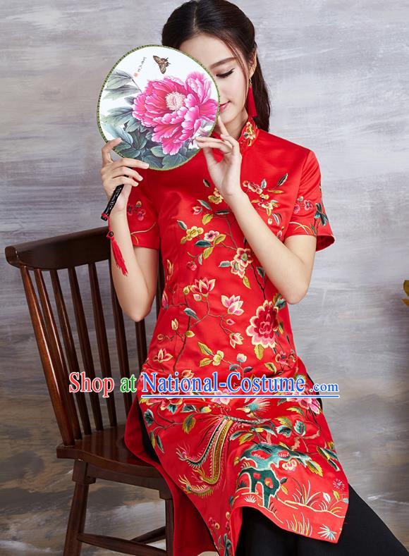 Traditional Ancient Chinese Young Women Cheongsam Dress Republic of China Tangsuit Stand Collar Blouse Dress Tang Suit Clothing