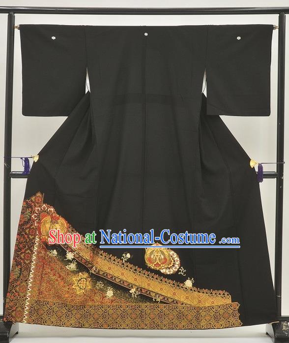 Japanese Samurai Garment Kimono Black Yukata Robe Traditional Wafuku Hakama Costume for Men