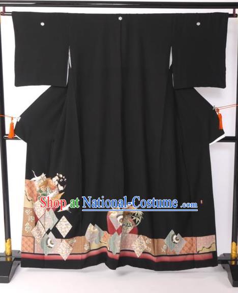 Japanese Samurai Garment Kimono Palace Black Yukata Robe Traditional Wafuku Hakama Costume for Men