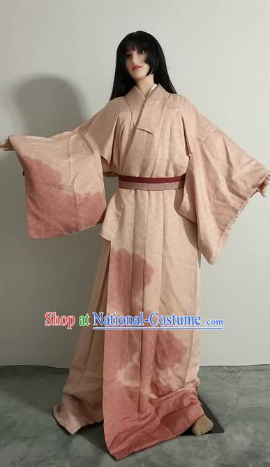 Ancient Japanese Geisha Garment Palace Pink Furisode Kimonos Traditional Yukata Dress Costume for Women