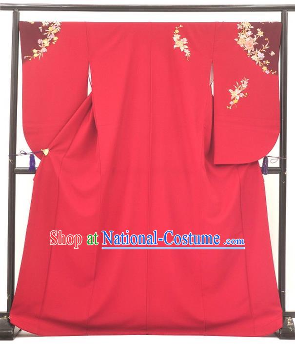 Ancient Japanese Geisha Garment Red Furisode Kimonos Traditional Yukata Dress Costume for Women