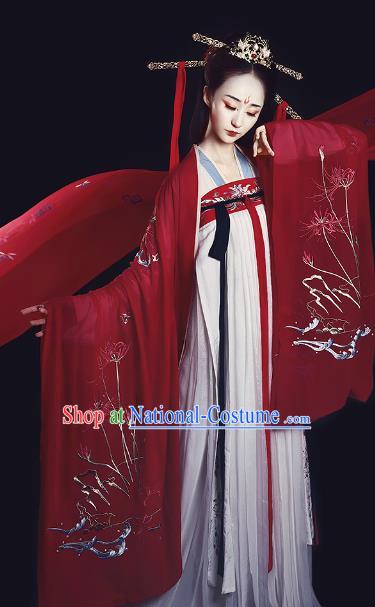 Chinese Ancient Tang Dynasty Imperial Concubine Embroidered Costume Traditional Hanfu Dress for Women