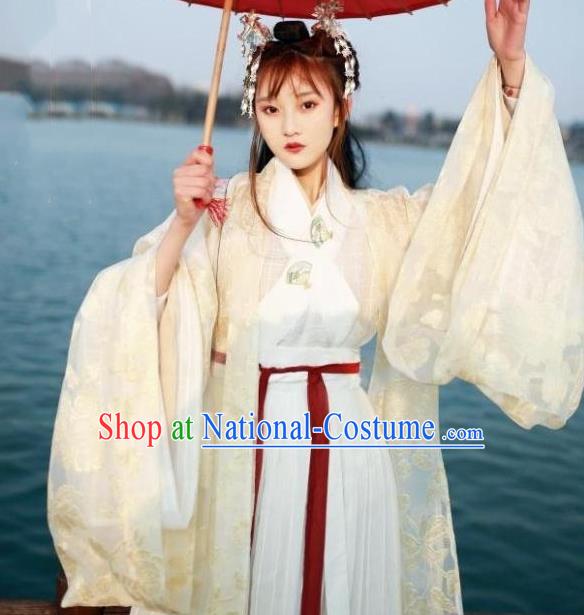 Chinese Jin Dynasty Princess Costume Ancient Fairy Embroidered Hanfu Dress for Women